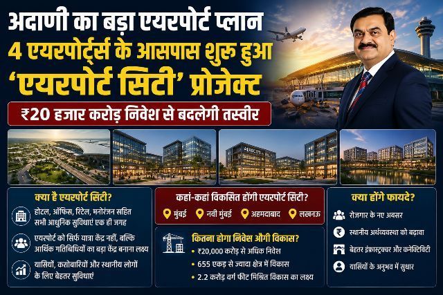 Adani’s major airport plan ‘Airport City’ projects launched around four airports; ₹20,000 crore investment set to transform the landscape.