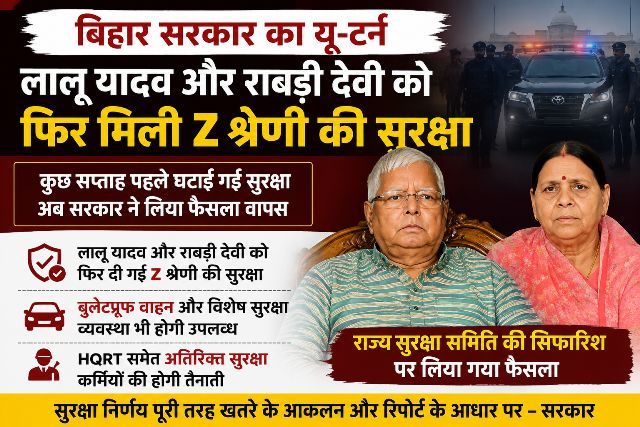 Bihar government's U-turn Lalu Yadav and Rabri Devi get Z-category security back.
