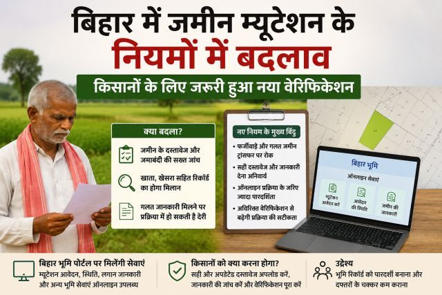 Changes to land mutation rules in Bihar; new verification becomes mandatory for farmers.
