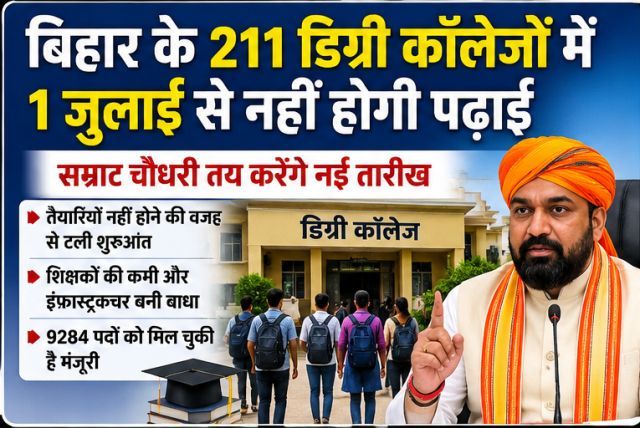 Classes will not commence on July 1 in Bihar's 211 degree colleges; the Samrat government to decide a new date amid procedural hitches.