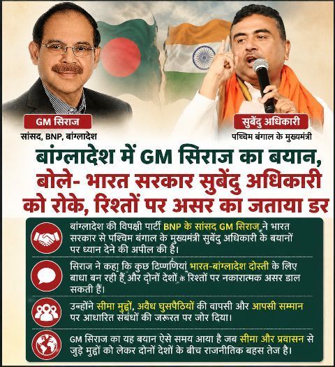 GM Siraj's statement in Bangladesh Urges Indian government to stop Suvendu Adhikari; expresses concern over impact on relations.