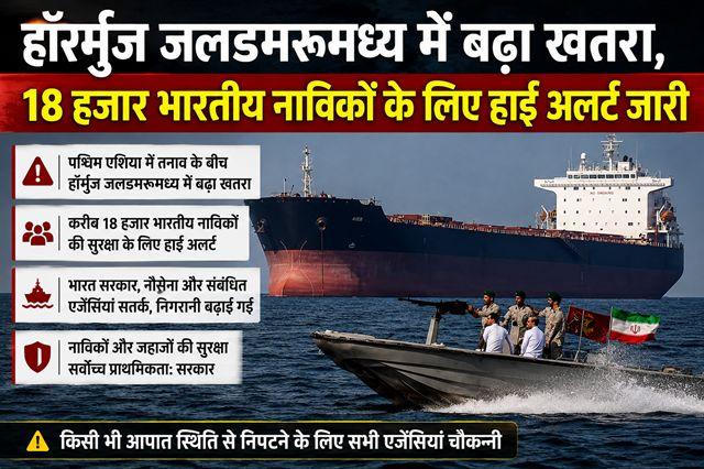 Heightened threat in the Strait of Hormuz; high alert issued for 18,000 Indian seafarers.