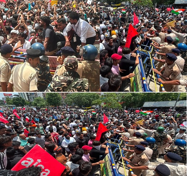 Patna NEET Protest Aggressive protest by students in Patna barricades breached, clashes with police, and mounting tension amidst heavy security