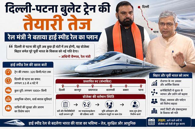 Preparations for the Delhi-Patna bullet train gain momentum; Railway Minister outlines the high-speed rail plan.