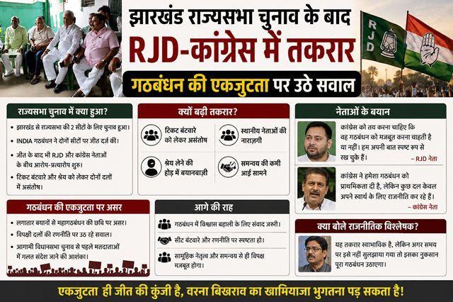 Rift between RJD and Congress after Jharkhand Rajya Sabha elections; questions raised over alliance unity.