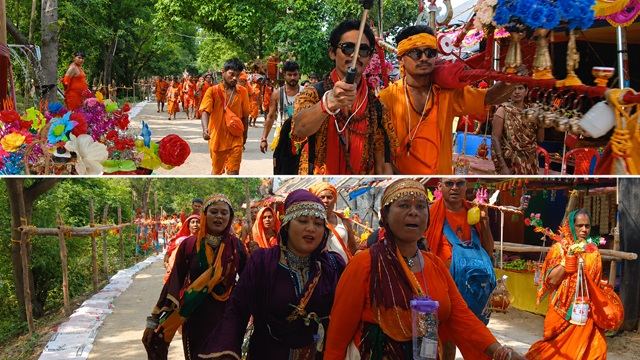 Shravani Mela 2026 Neither sun nor rain could shake their faith over one lakh Kanwariyas set out from Bhagalpur for Baba Dham