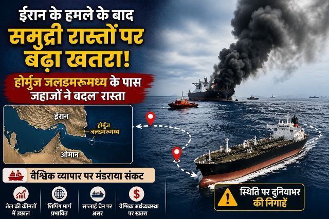 Threat to maritime routes rises following Iran's attack; ships divert course near the Strait of Hormuz; crisis looms over global trade.