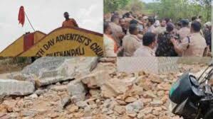 Raigarh: Controversy erupted after the demolition of Hanuman temple, Bajrang Dal hoisted saffron flag on the church