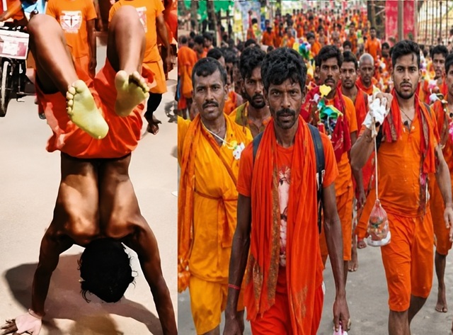 Bhagalpur News: Rajkumar Mahto sets out on a pilgrimage to Baba Baidyanath Dham moving on his hands; his unique display of faith has become a center of attraction